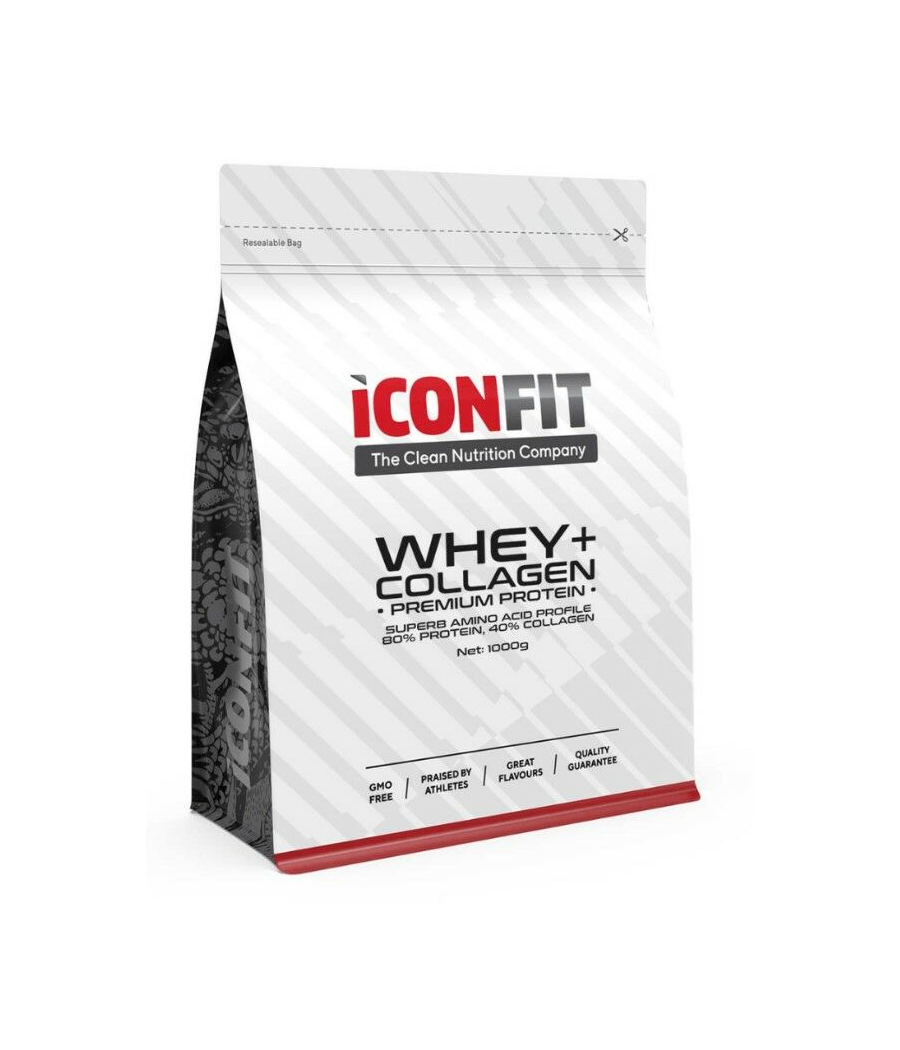 ICONFIT Whey + Collagen Strawberry 1kg – low-calorie product from ICONFIT, buy in SportFit Nutrition OÜ | Reg.nr. 14554498