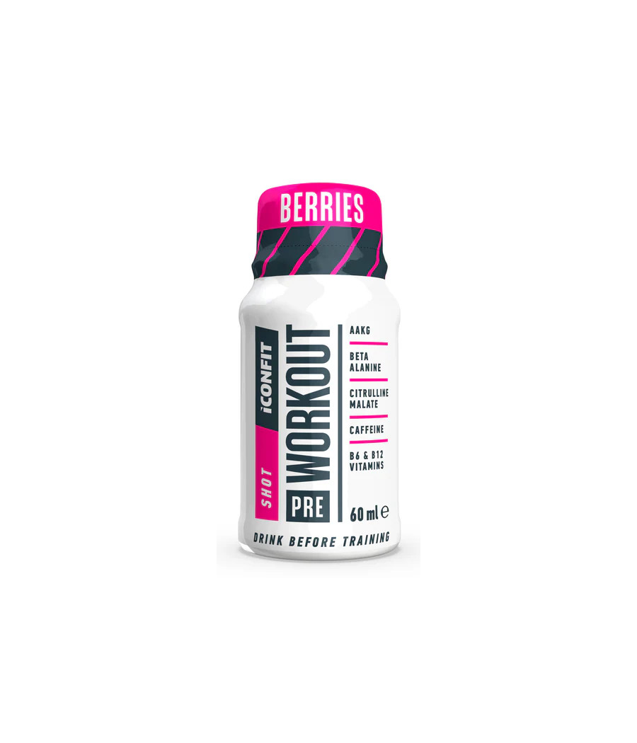 Pre-Workout Предтренировочный шот, ягоды, 60 мл – низкокалорийный продукт от ICONFIT, купить в SportFit Nutrition OÜ | Reg.nr. 14554498