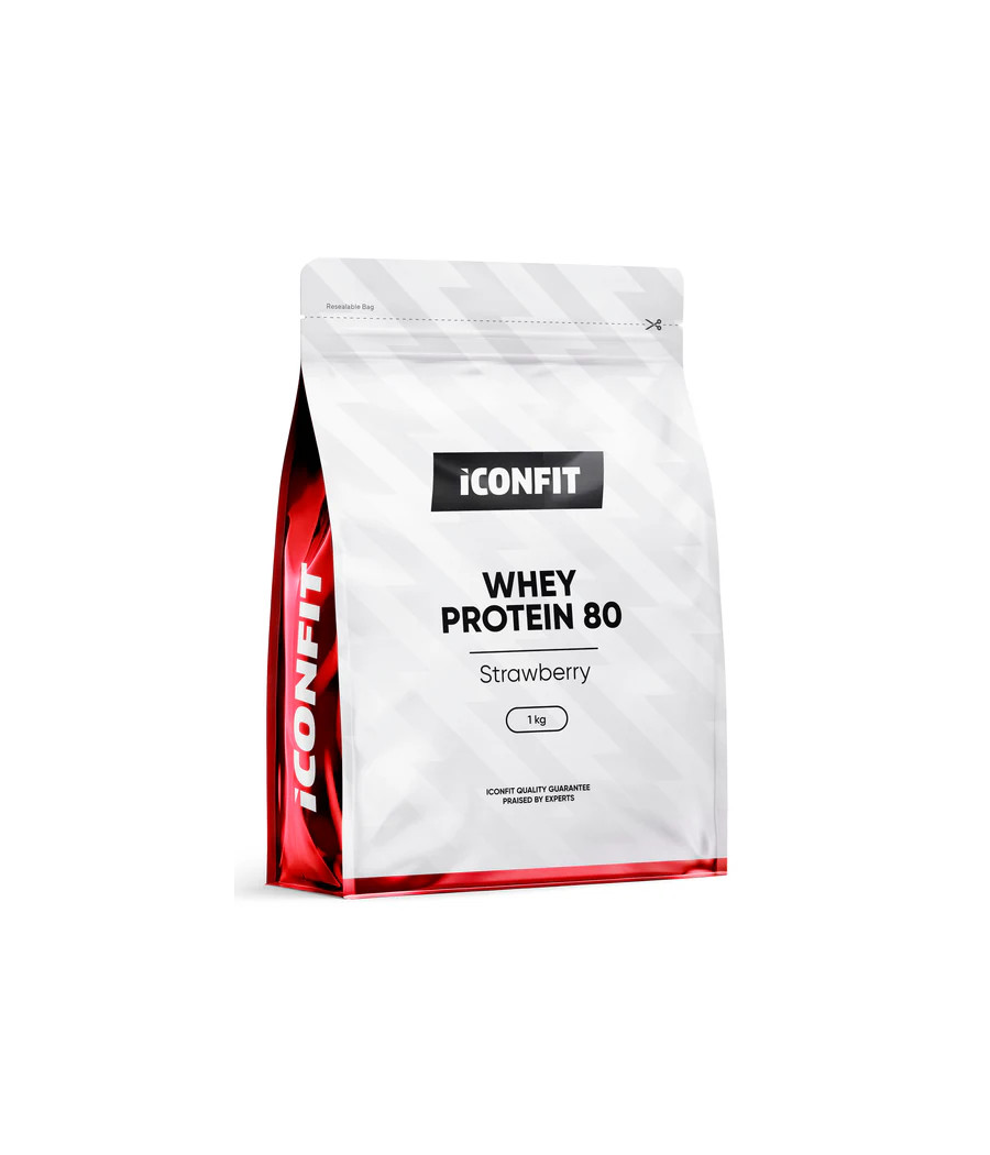 Whey Protein 80, Strawberry, 1kg – low-calorie product from ICONFIT, buy in SportFit Nutrition OÜ | Reg.nr. 14554498