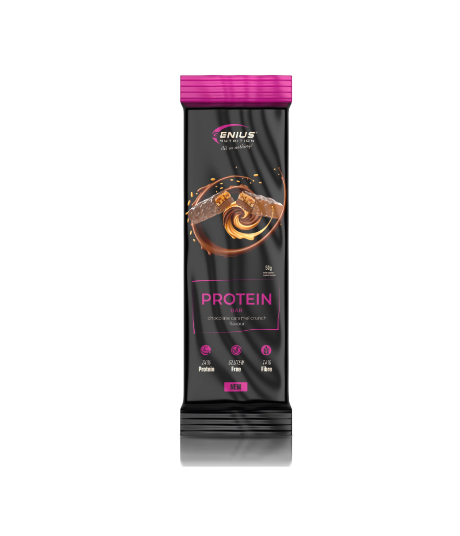 Протеиновый батончик – шоколад-карамель, 50 г – низкокалорийный продукт от Genius Nutrition, купить в SportFit Nutrition OÜ | Reg.nr. 14554498