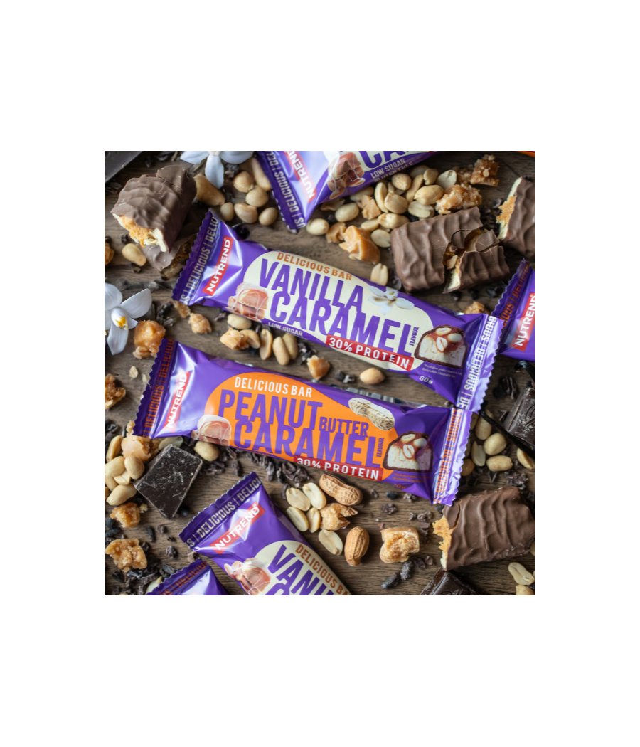 DELICIOUS BAR, peanut butter-caramel, 50 g – low-calorie product from NUTREND, buy in SportFit Nutrition OÜ | Reg.nr. 14554498
