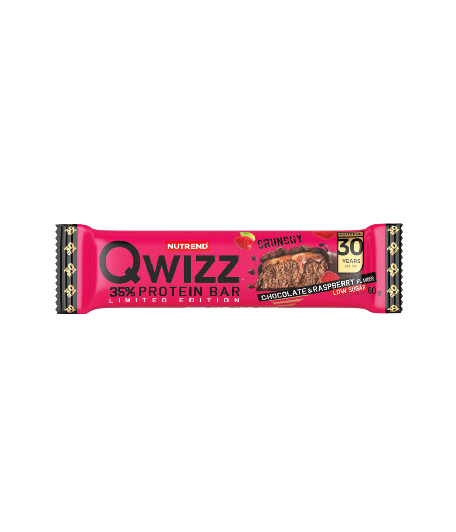 QWIZZ Protein bar, chocolate-raspberry, 60 g – low-calorie product from NUTREND, buy in SportFit Nutrition OÜ | Reg.nr. 14554498 QWIZZ Protein bar, chocolate-raspberry, 60 g – low-calorie product from NUTREND, buy in SportFit Nutrition OÜ | Reg.nr. 14554498