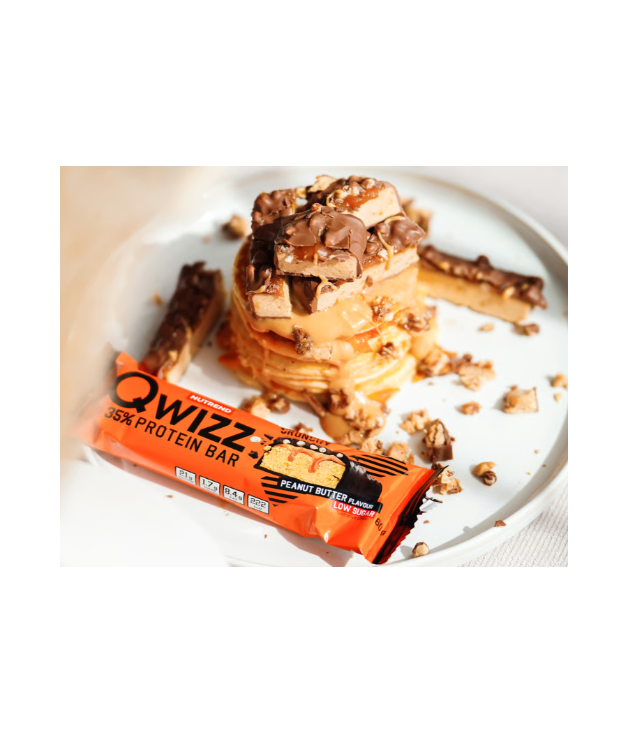 QWIZZ Protein bar, peanut butter, 60 g – low-calorie product from NUTREND, buy in SportFit Nutrition OÜ | Reg.nr. 14554498