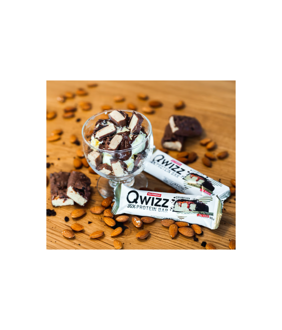 QWIZZ Protein bar, almond-chocolate, 60 g – low-calorie product from NUTREND, buy in SportFit Nutrition OÜ | Reg.nr. 14554498