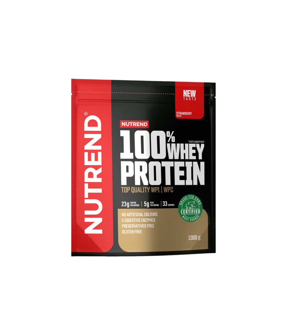 100% WHEY PROTEIN, strawberry, 1000 g – low-calorie product from NUTREND, buy in SportFit Nutrition OÜ | Reg.nr. 14554498