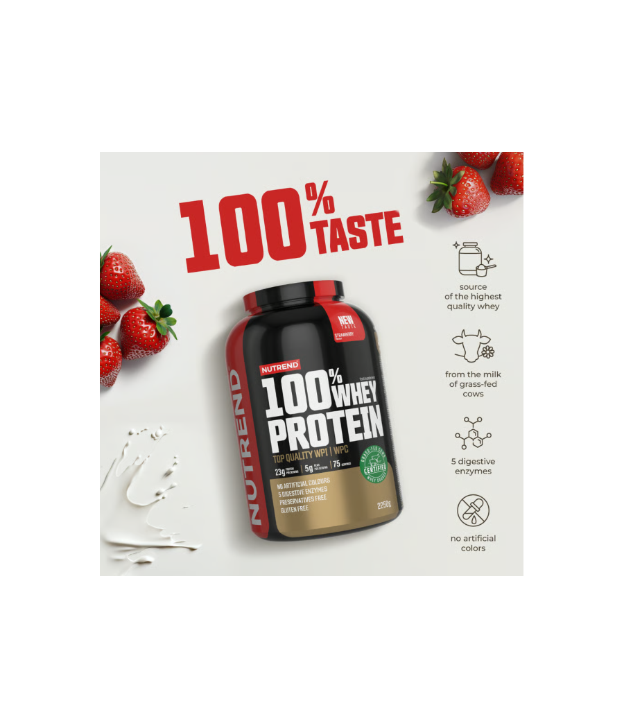 100% WHEY PROTEIN, strawberry, 1000 g – low-calorie product from NUTREND, buy in SportFit Nutrition OÜ | Reg.nr. 14554498