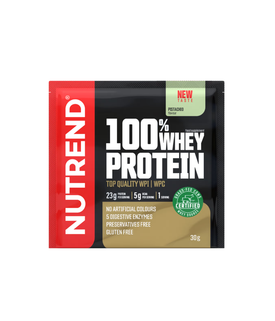 100% WHEY PROTEIN, pistachio, 30 g – low-calorie product from NUTREND, buy in SportFit Nutrition OÜ | Reg.nr. 14554498