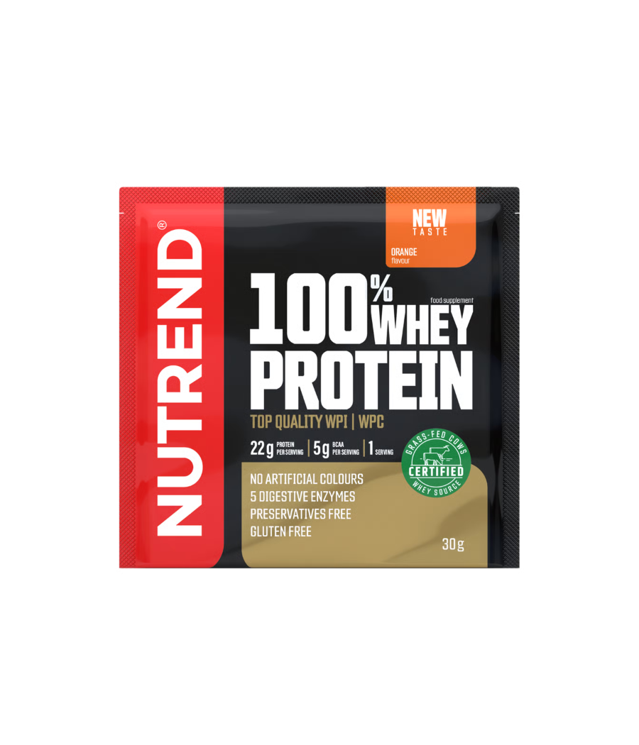 100% WHEY PROTEIN, orange, 30 g – low-calorie product from NUTREND, buy in SportFit Nutrition OÜ | Reg.nr. 14554498