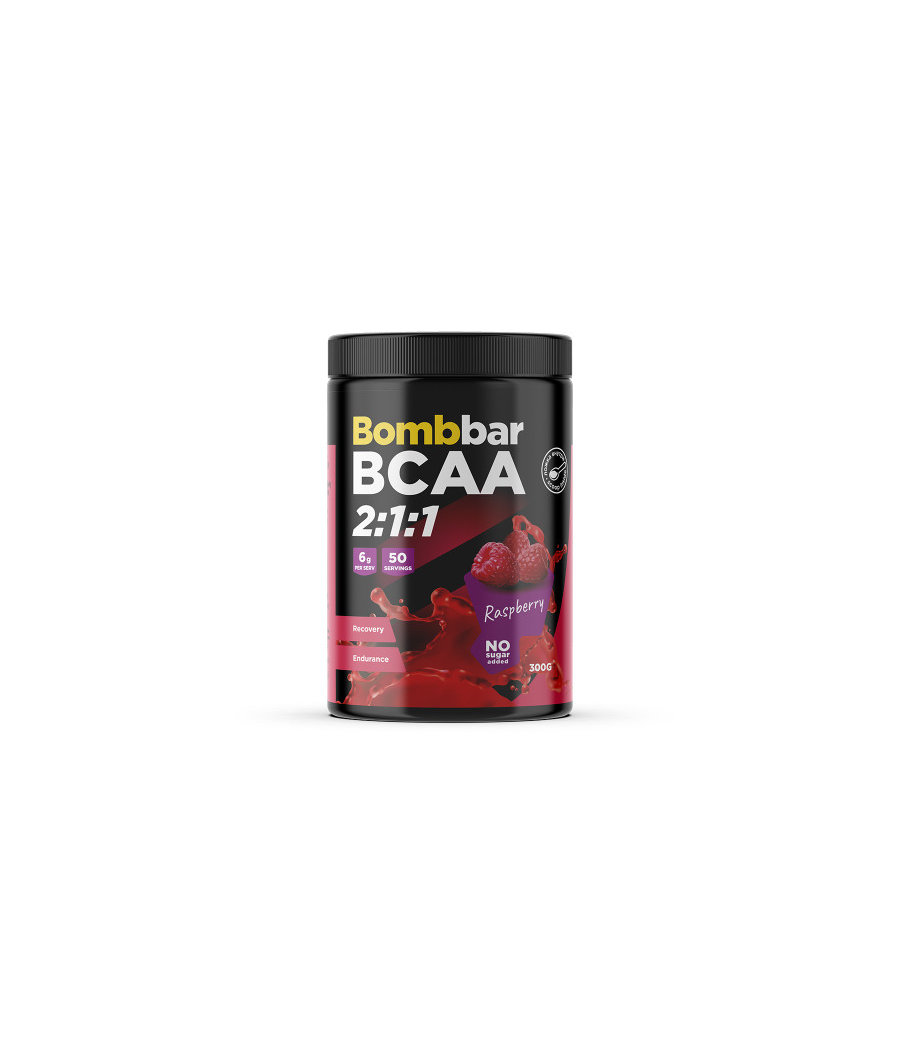 BCAA pulber 2:1:1 – Vaarika maitse, 300 g – madala kalorsusega toode firmalt Bombbar, osta SportFit Nutrition OÜ | Reg.nr. 14554498-ist
