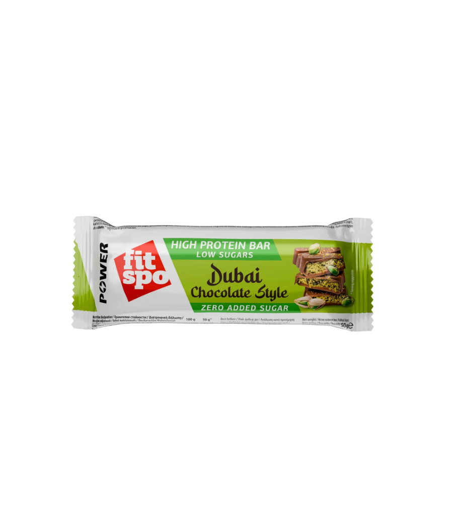 Протеиновый батончик POWER Dubai Chocolate Style, 50 г – низкокалорийный продукт от FITSPO, купить в SportFit Nutrition OÜ | Reg.nr. 14554498