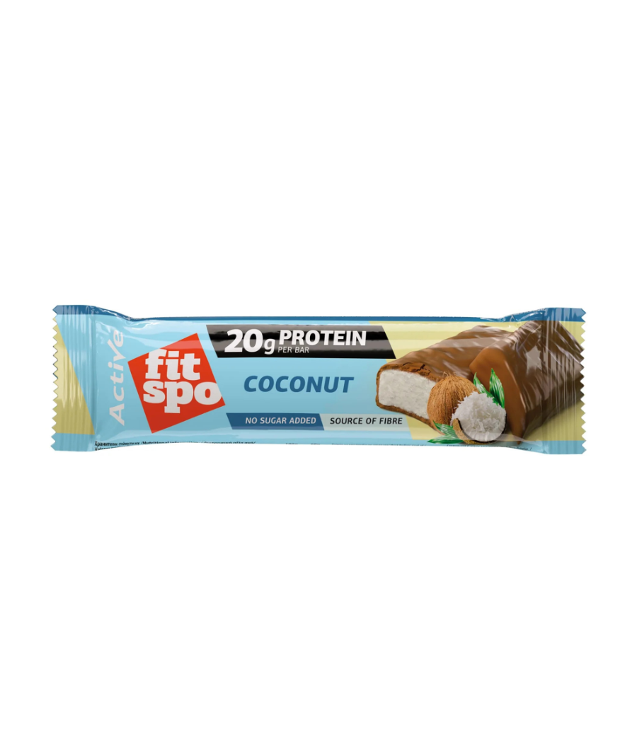 Протеиновый батончик ACTIVE, кокос, 60 г – низкокалорийный продукт от FITSPO, купить в SportFit Nutrition OÜ | Reg.nr. 14554498 Протеиновый батончик ACTIVE, кокос, 60 г – низкокалорийный продукт от FITSPO, купить в SportFit Nutrition OÜ | Reg.nr. 14554498
