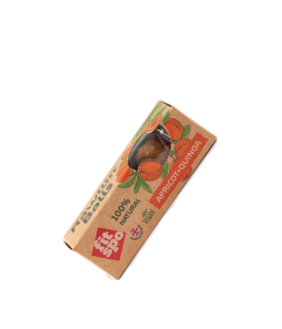 RAWLLIN BALLS vegan candies, apricot&quinoa, 48g – low-calorie product from FITSPO, buy in SportFit Nutrition OÜ | Reg.nr. 14554498