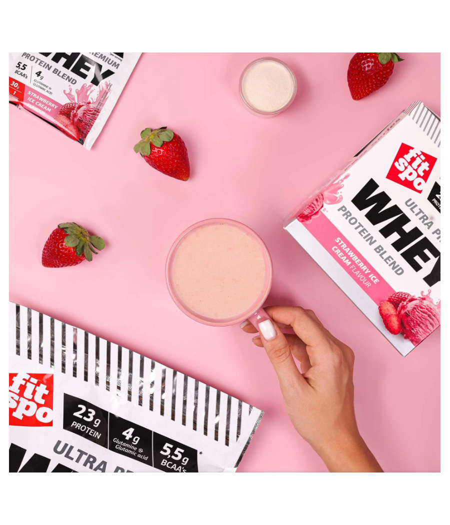 Whey PRO протеин, клубничное мороженое, 908 г – низкокалорийный продукт от FITSPO, купить в SportFit Nutrition OÜ | Reg.nr. 14554498
