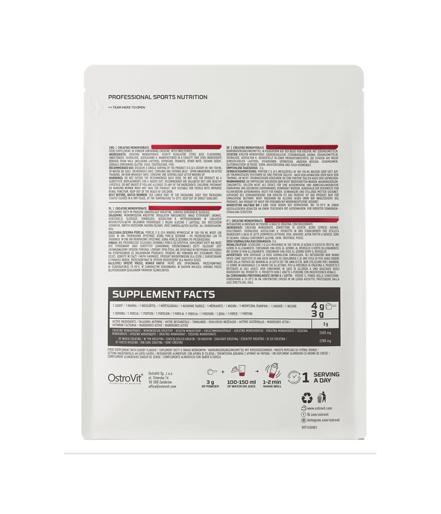 Kreatiinmonohüdraat, kirss - 500 g – madala kalorsusega toode firmalt Ostrovit, osta SportFit Nutrition OÜ | Reg.nr. 14554498-ist Kreatiinmonohüdraat, kirss - 500 g – madala kalorsusega toode firmalt Ostrovit, osta SportFit Nutrition OÜ | Reg.nr. 14554498-ist