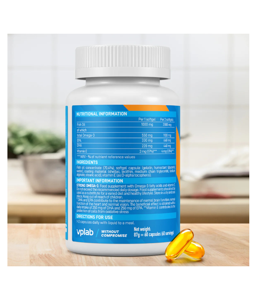 VPLab ULTRAVIT Strong Omega-3, 60 softgels – low-calorie product from VPLab, buy in SportFit Nutrition OÜ | Reg.nr. 14554498