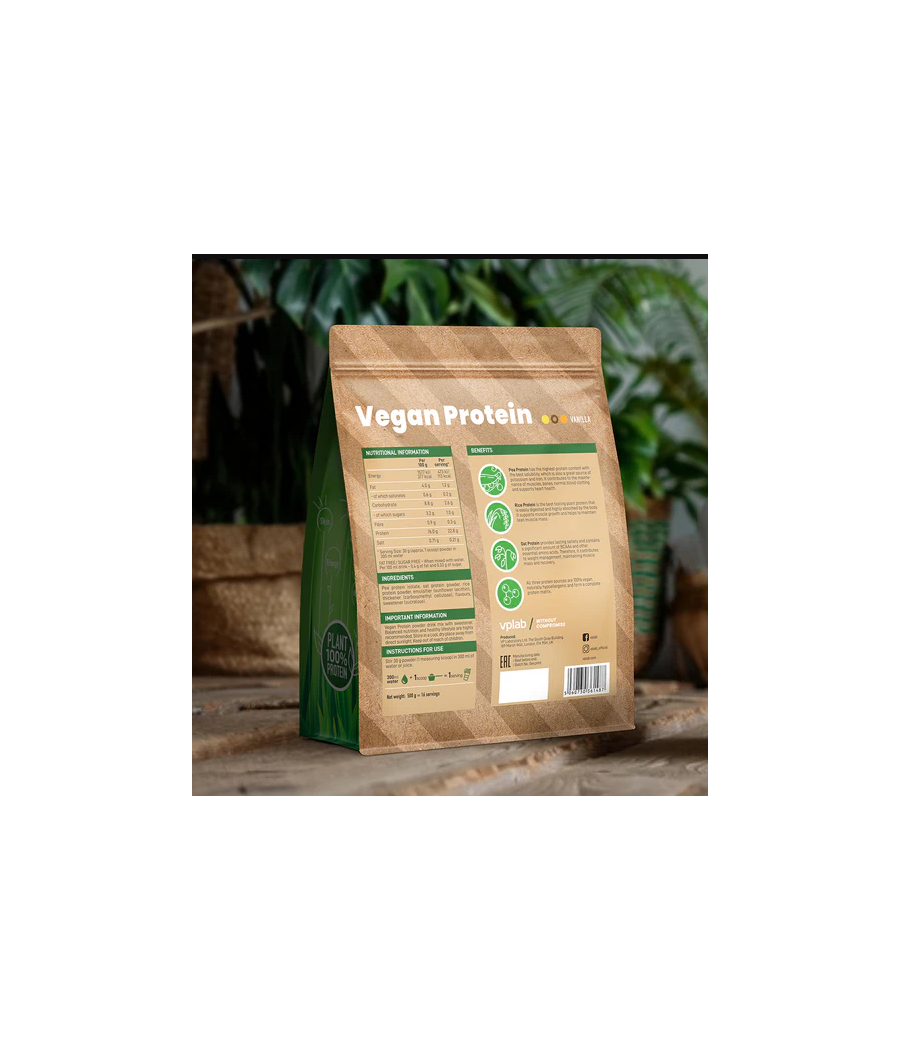 VPLAB Vegan protein, Ваниль - 500 г – низкокалорийный продукт от VPLab, купить в SportFit Nutrition OÜ | Reg.nr. 14554498