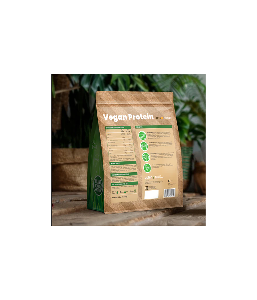 VPLAB Vegan protein, Шоколад - 500 г – низкокалорийный продукт от VPLab, купить в SportFit Nutrition OÜ | Reg.nr. 14554498