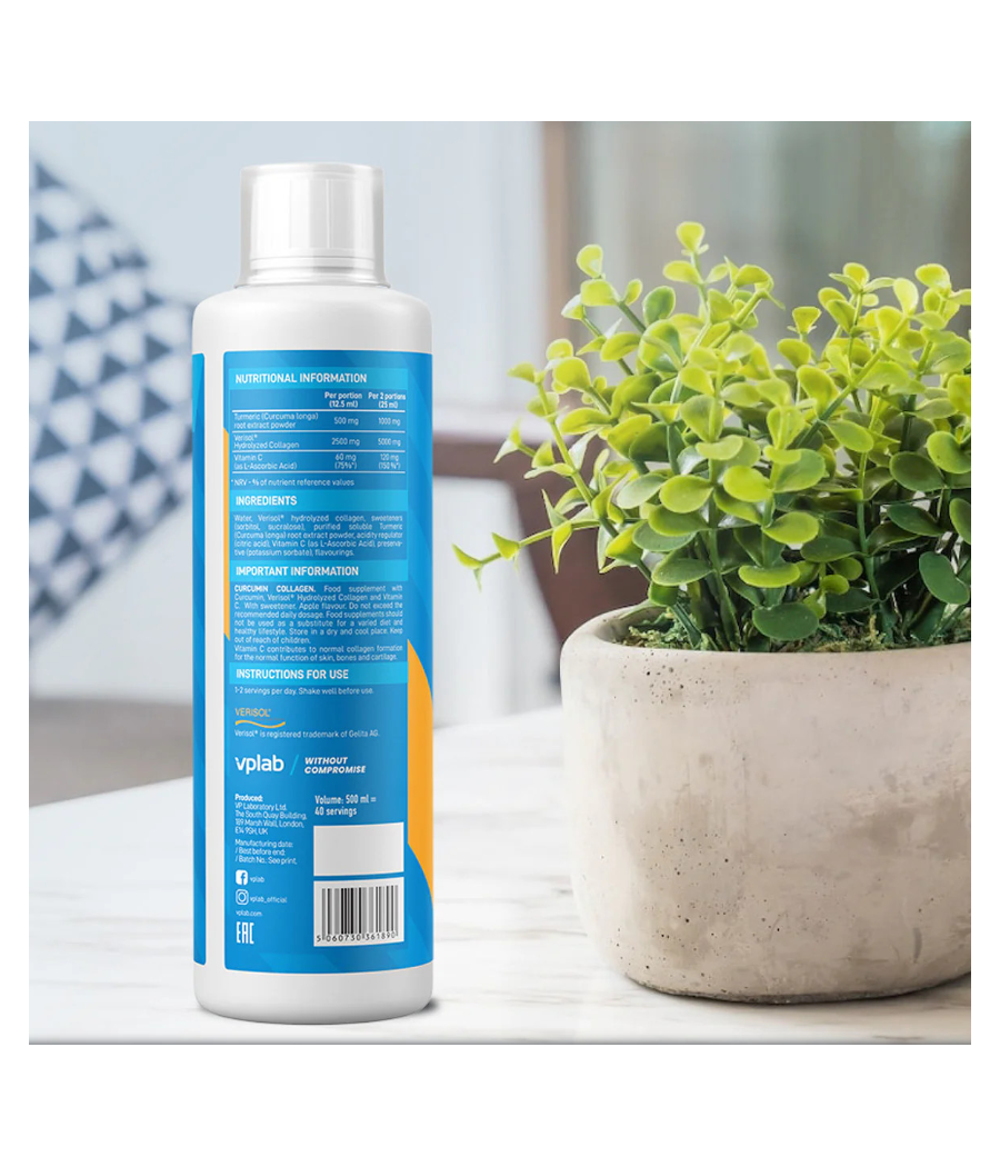 VPLAB Куркумин-коллаген, яблоко, 500 мл – низкокалорийный продукт от VPLab, купить в SportFit Nutrition OÜ | Reg.nr. 14554498