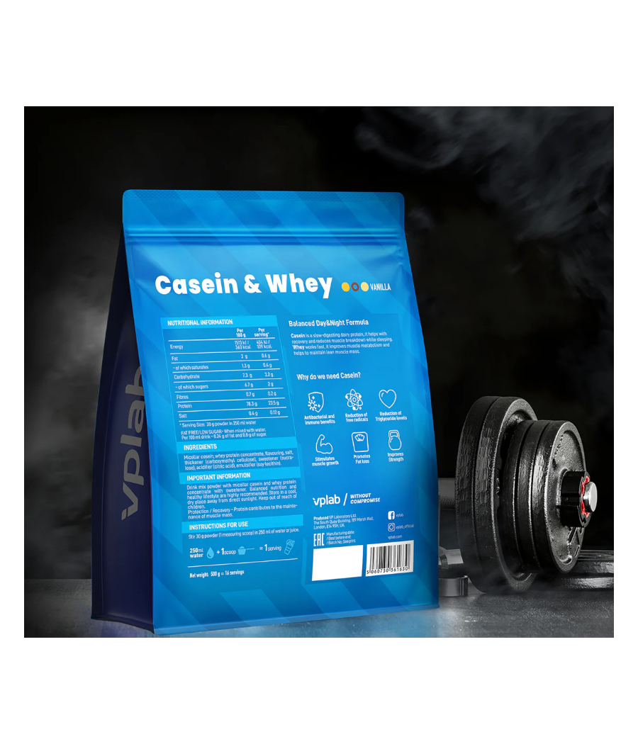 VPLAB Casein & Whey, Vanilla, 500 g – low-calorie product from VPLab, buy in SportFit Nutrition OÜ | Reg.nr. 14554498