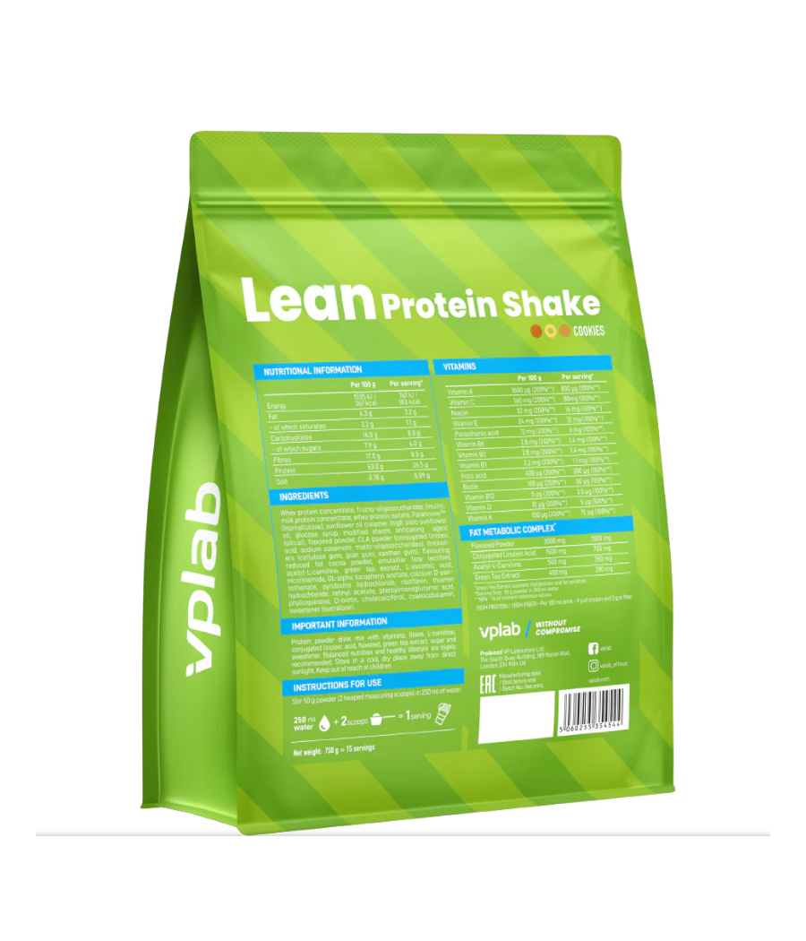 VPLAB Lean Fitness Shake – Cookies, 750 g – low-calorie product from VPLab, buy in SportFit Nutrition OÜ | Reg.nr. 14554498