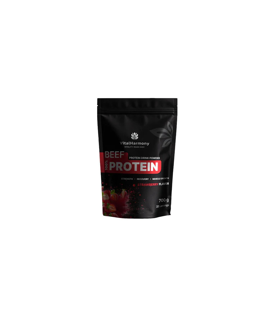 VITALHARMONY Beef protein, Strawberry, 700 g – low-calorie product from VITALHARMONY, buy in SportFit Nutrition OÜ | Reg.nr. 14554498