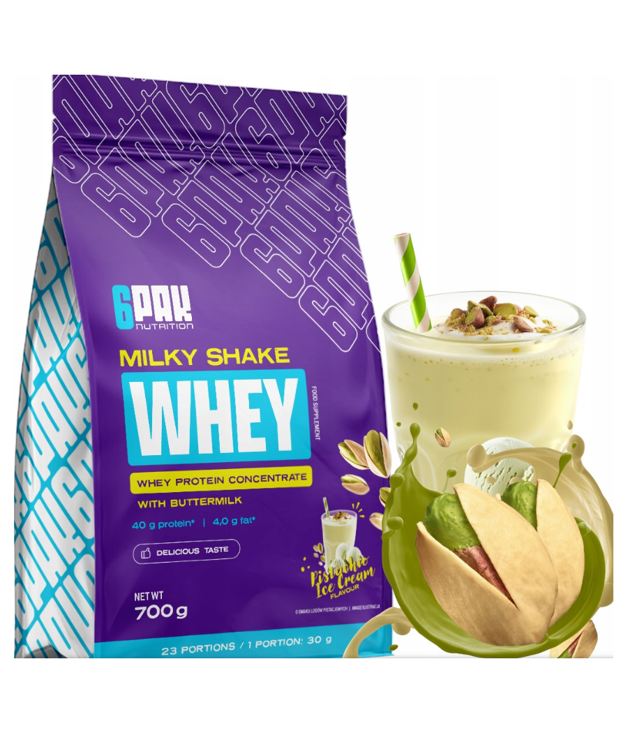 6PAK MILKY SHAKE WHEY Pistaatsiajäätis, 700 g – madala kalorsusega toode firmalt 6PAK Nutrition, osta SportFit Nutrition OÜ | Reg.nr. 14554498-ist