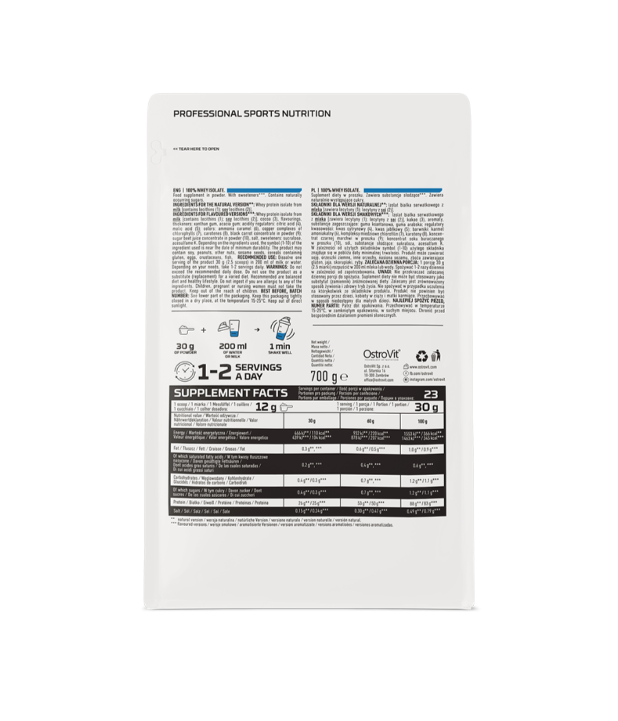 OstroVit 100% vadaku isolaat, vanill, 700 g – madala kalorsusega toode firmalt Ostrovit, osta SportFit Nutrition OÜ | Reg.nr. 14554498-ist