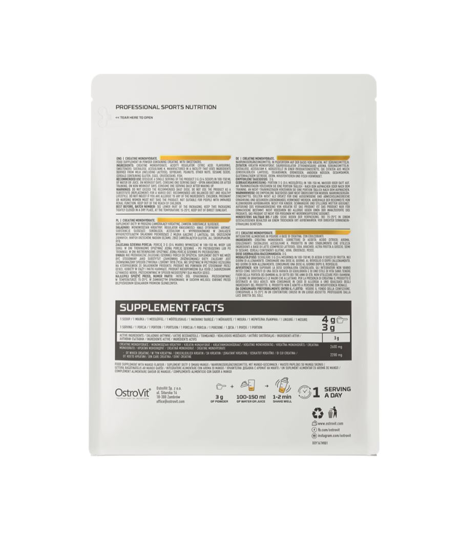 OstroVit Креатин моногидрат, манго, 300 г – низкокалорийный продукт от Ostrovit, купить в SportFit Nutrition OÜ | Reg.nr. 14554498