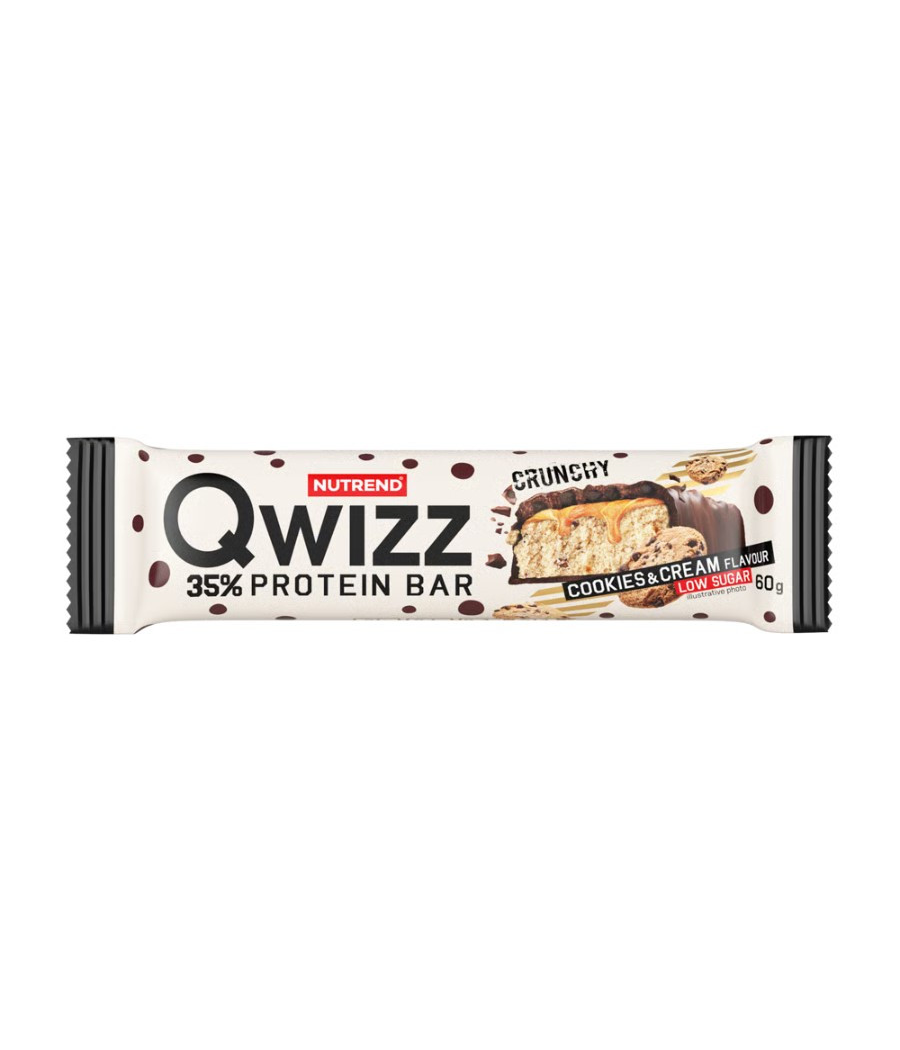 NUTREND QWIZZ Protein bar, cookies&cream, 60 g – low-calorie product from NUTREND, buy in SportFit Nutrition OÜ | Reg.nr. 14554498
