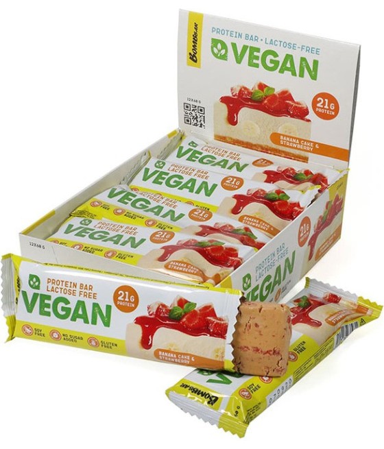 Bombbar Vegan Протеиновый батончик  Банановый торт с клубникой 60 г