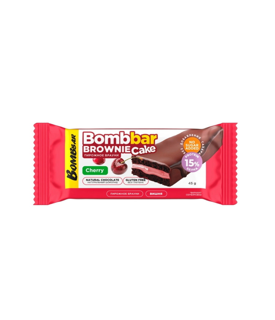 BOMBBAR Glazed protein cake with filling “Brownie with Cherry” flavour, 45 g – low-calorie product from Bombbar, buy in SportFit Nutrition OÜ | Reg.nr. 14554498