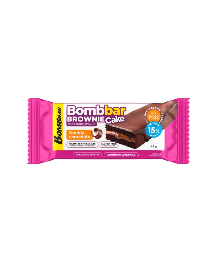 BOMBBAR Glazed protein cake with filling “Double Chocolate Brownie” flavour, 45 g – low-calorie product from Bombbar, buy in SportFit Nutrition OÜ | Reg.nr. 14554498