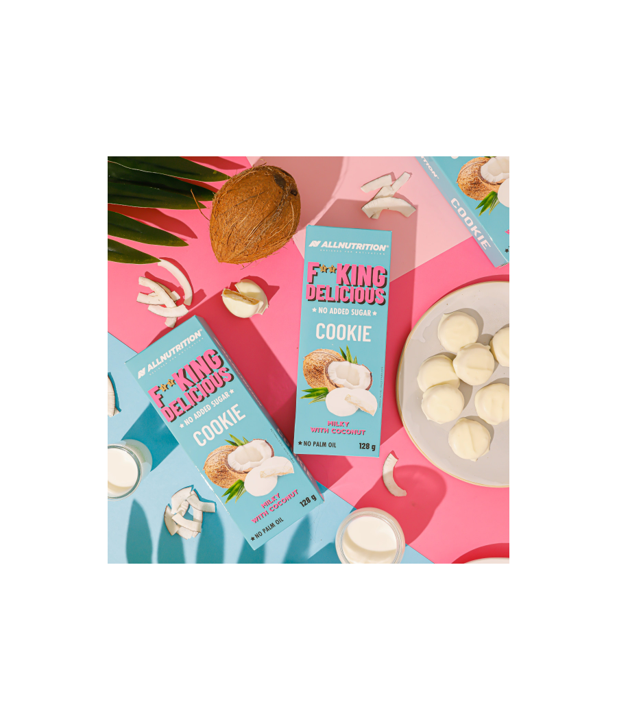 ALLNUTRITION F**KING DELICIOUS COOKIE, молочное с кокосом - 128 г – низкокалорийный продукт от ANIMAL, купить в SportFit Nutrition OÜ | Reg.nr. 14554498