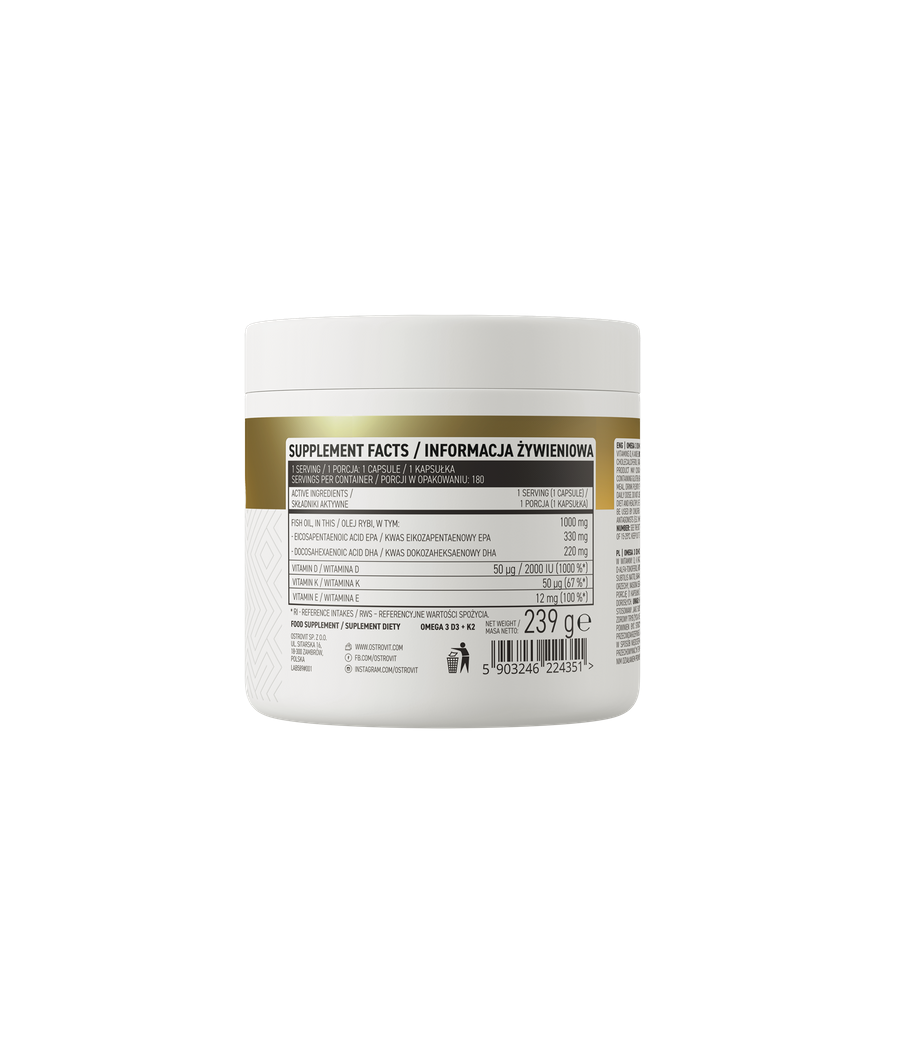 OstroVit Омега 3 D3+K2, 180 капсул – низкокалорийный продукт от Ostrovit, купить в SportFit Nutrition OÜ | Reg.nr. 14554498