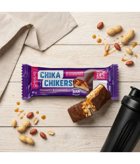 CHIKALAB Chika Chikers Peanut & Caramel Protein Bar, 40 g
