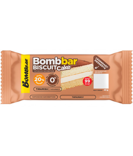 Протеиновое бисквитное пирожное Bombbar Biscuit Cake со вкусом тирамису, 45 г