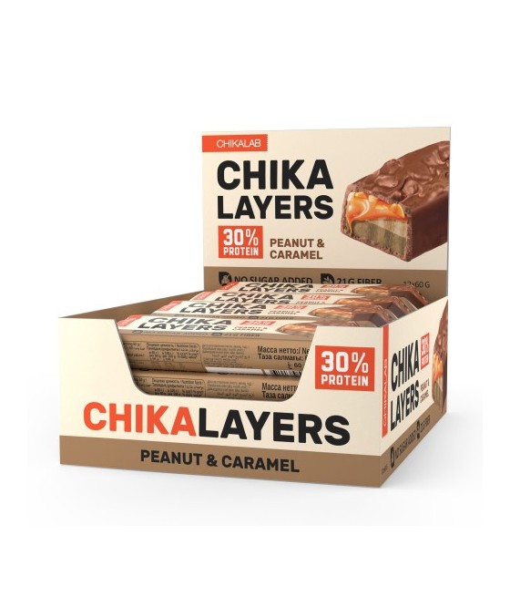 "CHIKALAB" CHIKA LAYERS batoon, glasuuritud soolase karamelli ja maapähklitega, 60 g.