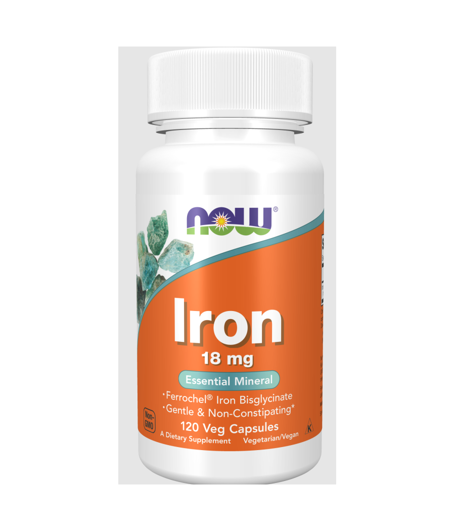 NOW Iron, 18mg - 120 vegan - 120 капсул – низкокалорийный продукт от NOW, купить в Bombbar