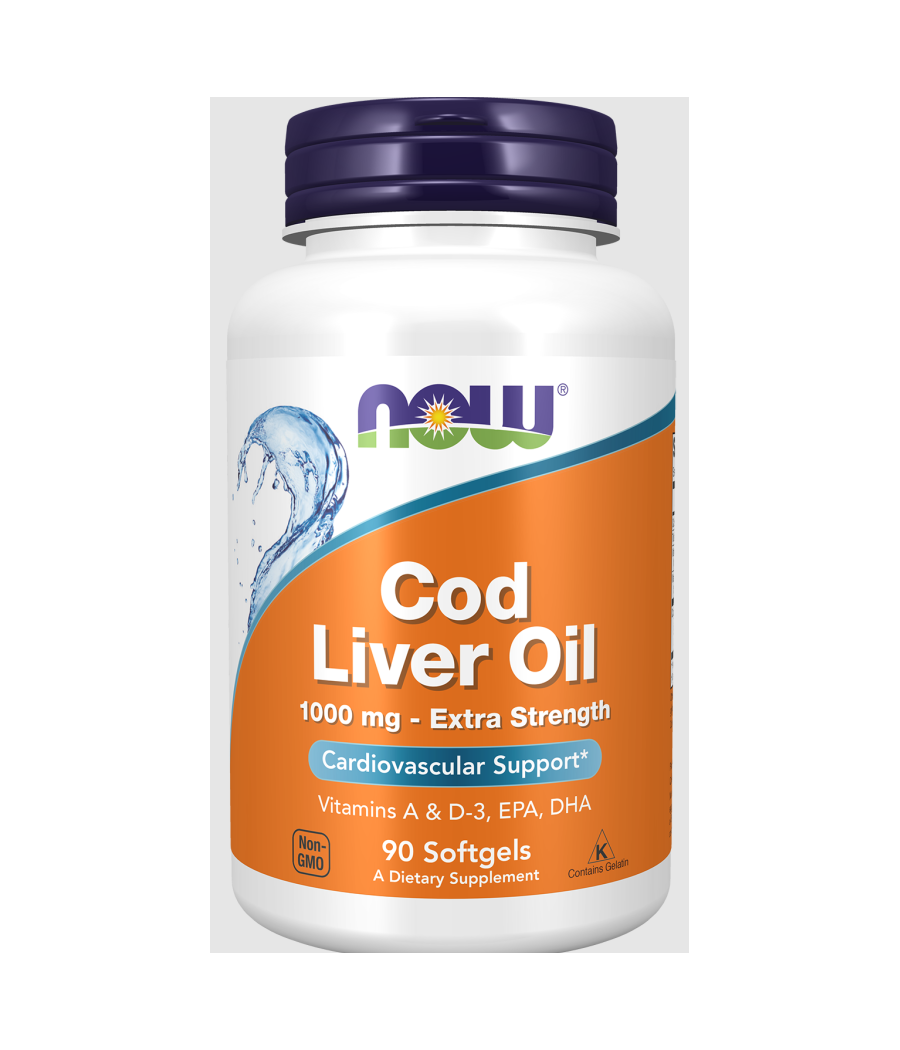 Cod Liver Oil, 1000mg Extra Strength - 90 softgels – low-calorie product from NOW, buy in Bombbar